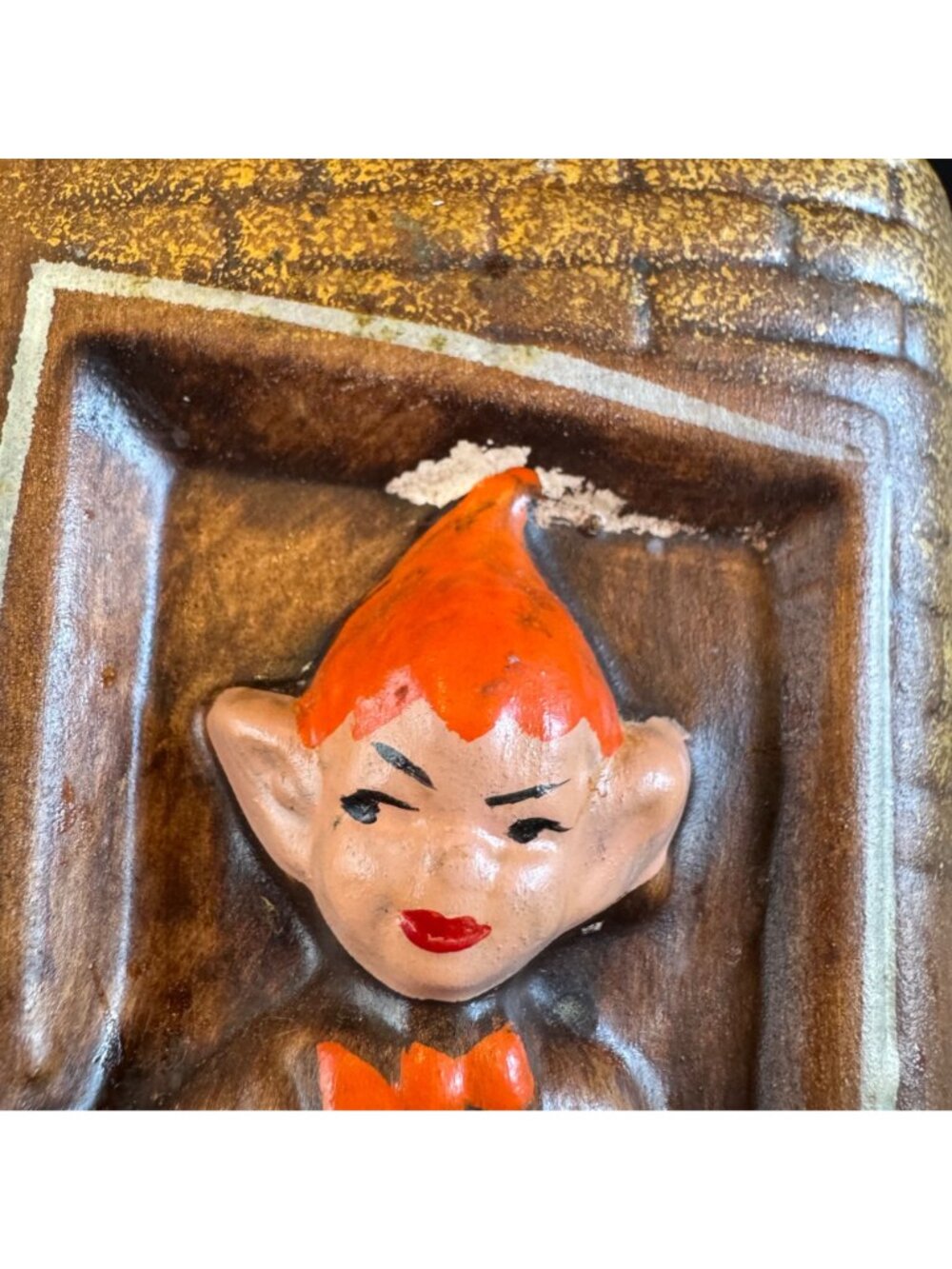 Vintage 1970s Gilner Pixie Elf School House Cottage Cookie Jar Orange Brown - Picture 15 of 16